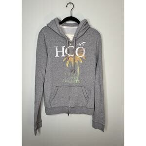 Y2K Hollister Hoodie Women XL Gray Full Zip Sweatshirt Hoodie Beach Logo 2000s